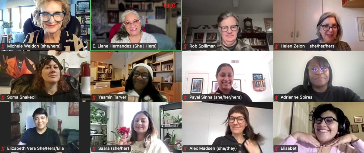 A screenshot of a zoom meeting showing portraits of participating journalists in a grid layout