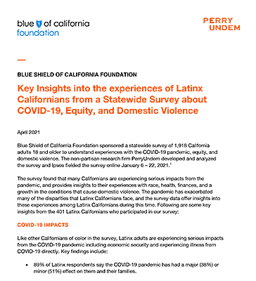 Key Insights into the experiences of Latinx Californians from a Statewide Survey about COVID-19, Equity, and Domestic Violence