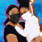 A woman and a child wearing masks for covid-19